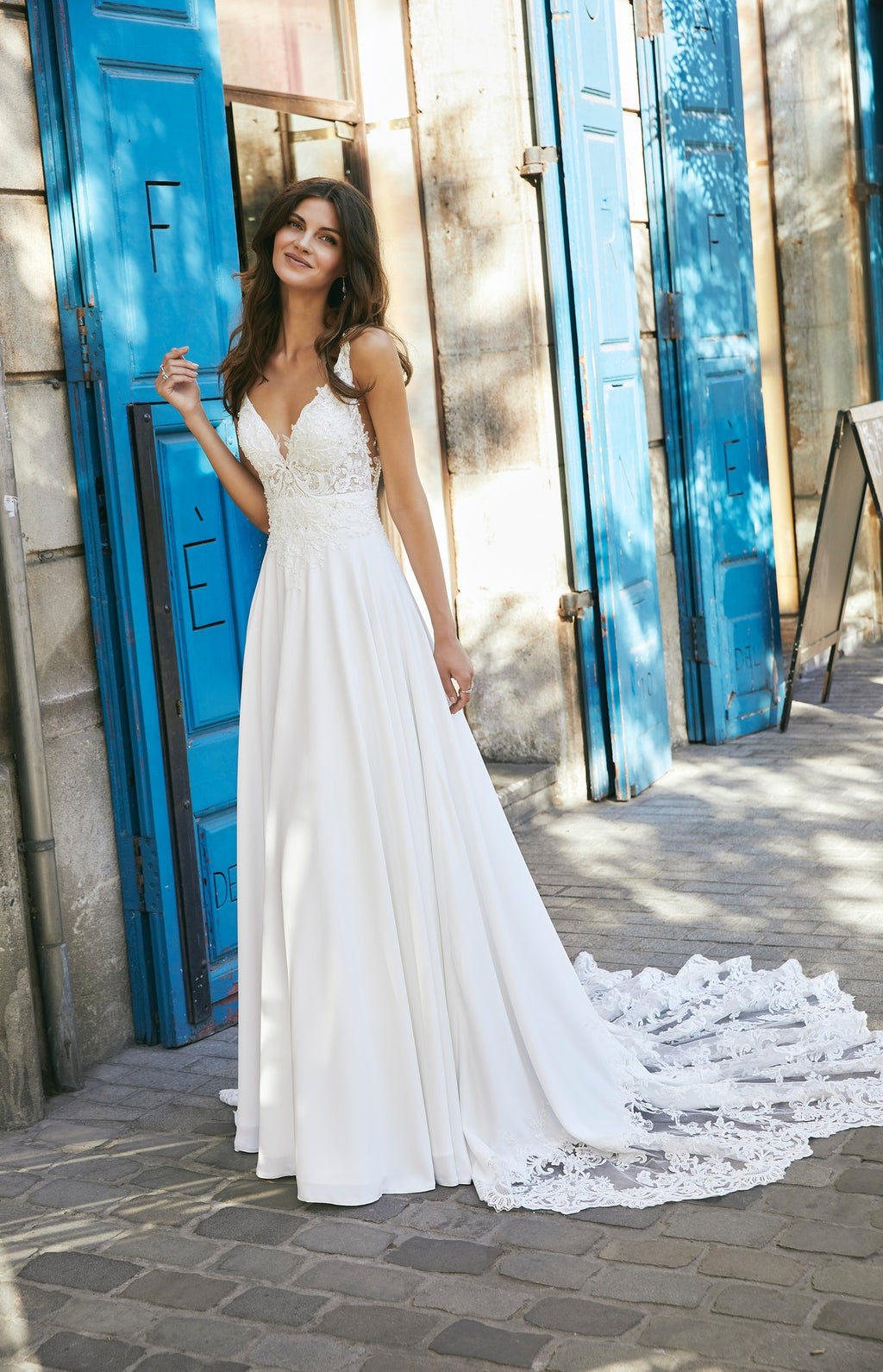 Victoria Jane 18618 strappy A-line wedding dress with v-neckline