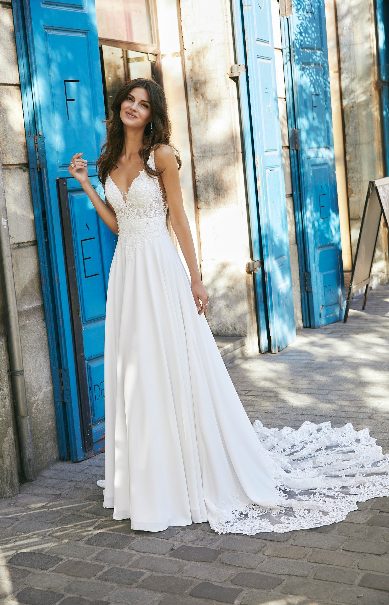 Victoria Jane 18618 strappy A-line wedding dress with v-neckline