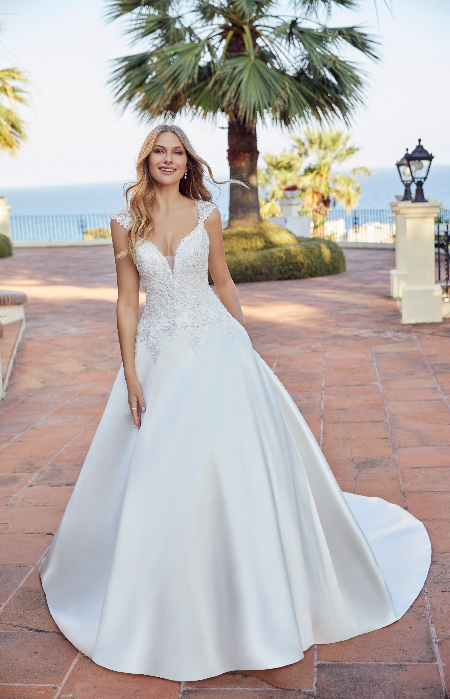 Ronald Joyce 69509 ballgown wedding dress with lace cap sleeves