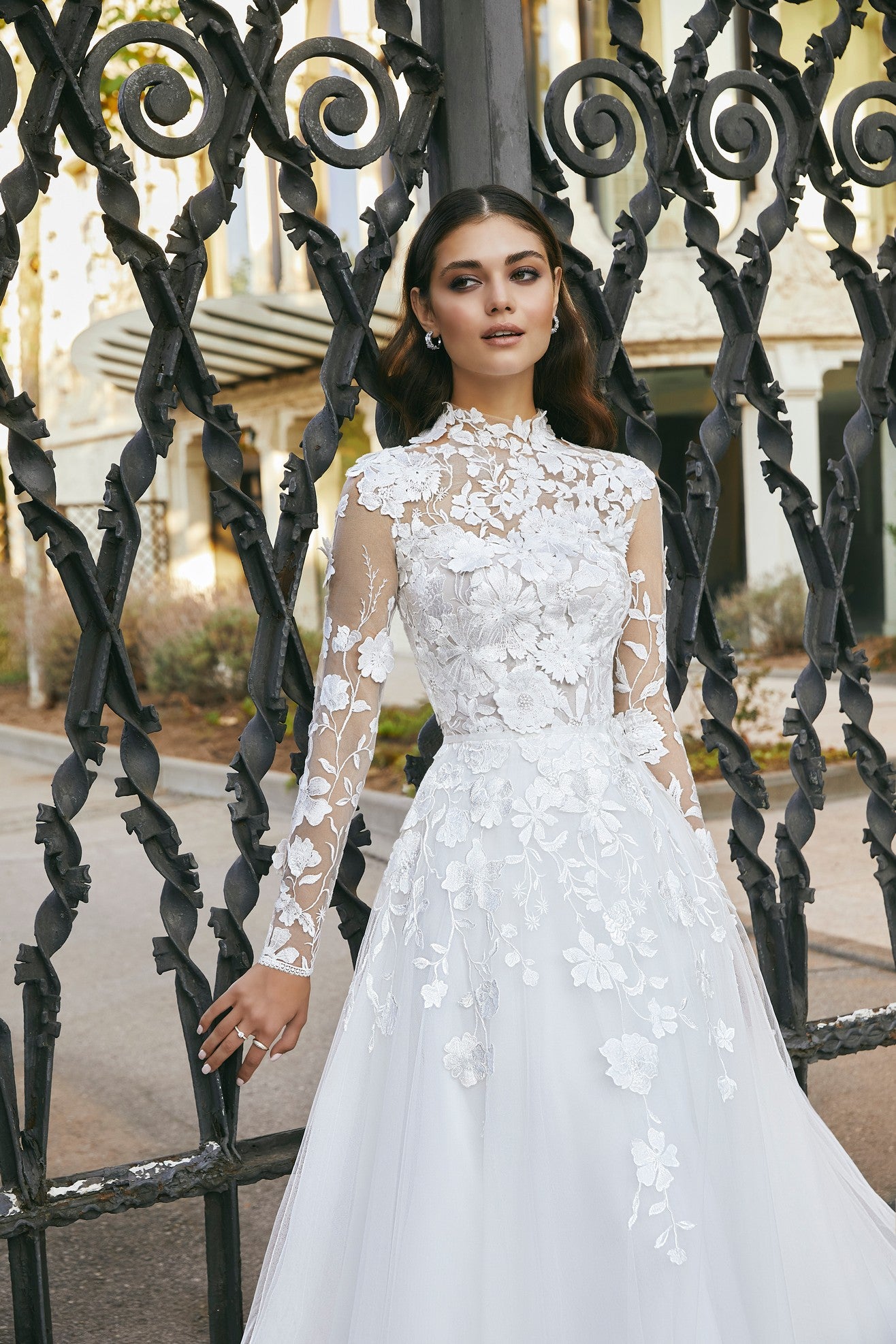 Ronald Joyce 69717 lace applique A-line wedding dress with high neck Veni Infantino Ronald Joyce 69717 lace applique A-line wedding dress with high neck Veni Infantino