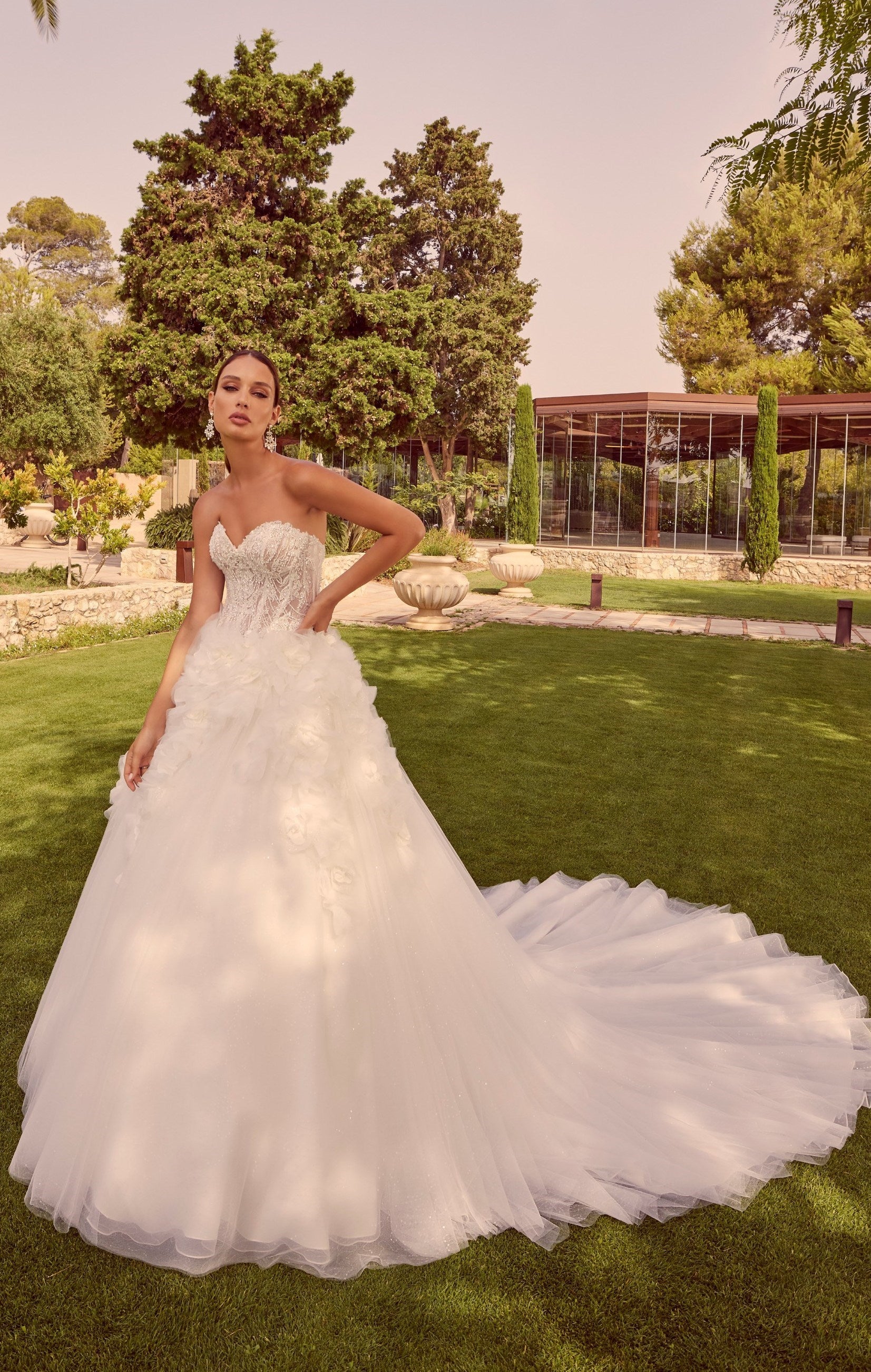 スーツ・フォーマル・ドレス hem tiered volume sleeve embroidery OP Zuri Wedding Dress - 69903 – Veni Infantino